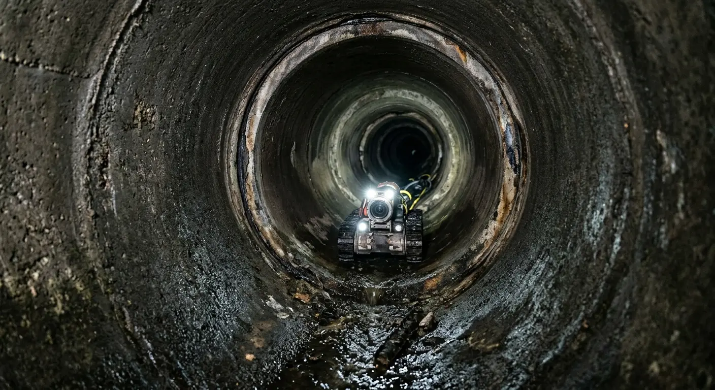 Robotic sewer camera inspecting pipe interior for Drain Snake Service in Americus